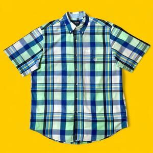 Chaps Easy Care Plaid Button-Down Shirt XLT Blue Green Check